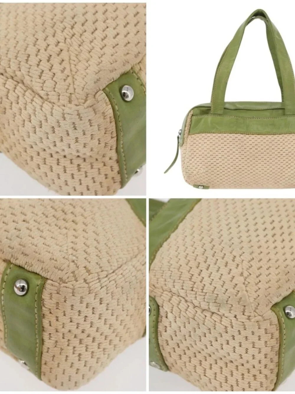 CHANEL Hand Bag Cotton Beige CC Auth 102761
